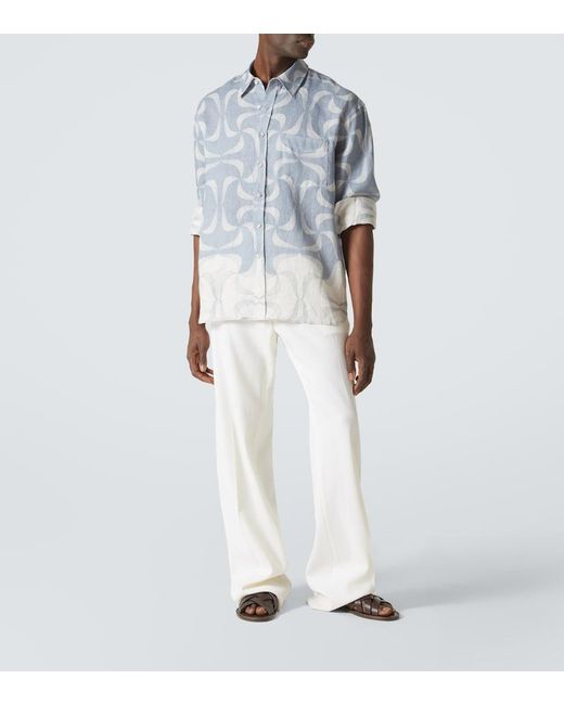 Commas Blue Mantra Printed Linen Shirt for men