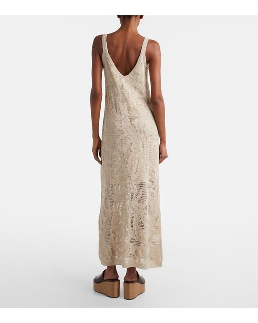Brunello Cucinelli Natural Dazzling Water Lillies Knitted Midi Dress