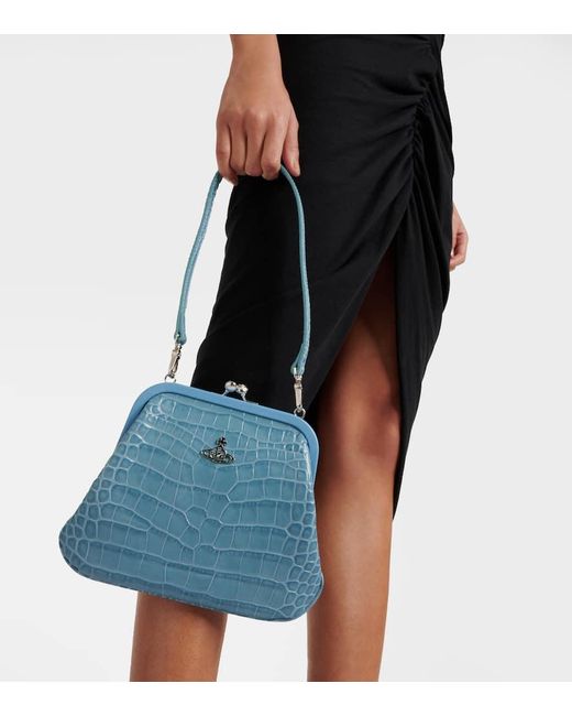 Vivienne Westwood Blue Vivienne's Croc-effect Leather Tote Bag