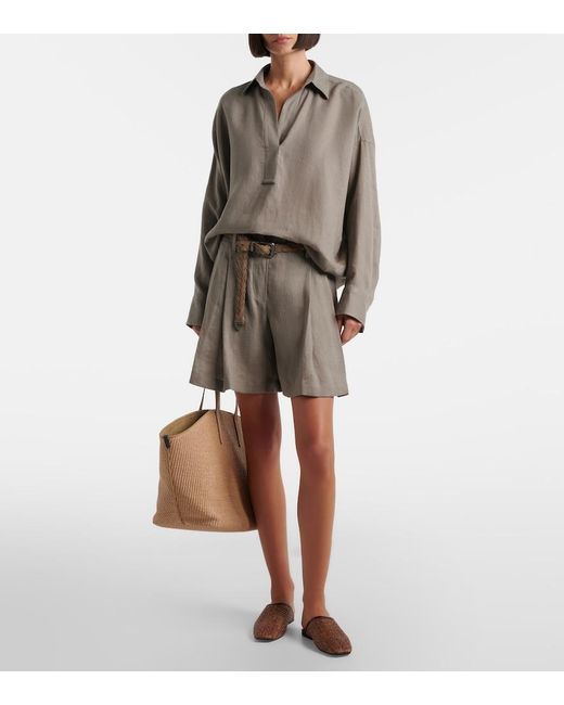 Brunello Cucinelli Brown Leather-Trimmed Raffia Mules