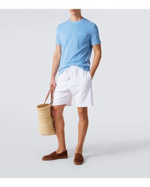 Fedeli Blue Cotton Terry T-Shirt for men