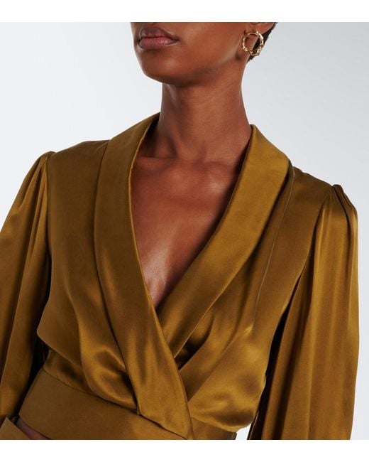 Zimmermann Green Silk Satin Wrap Top