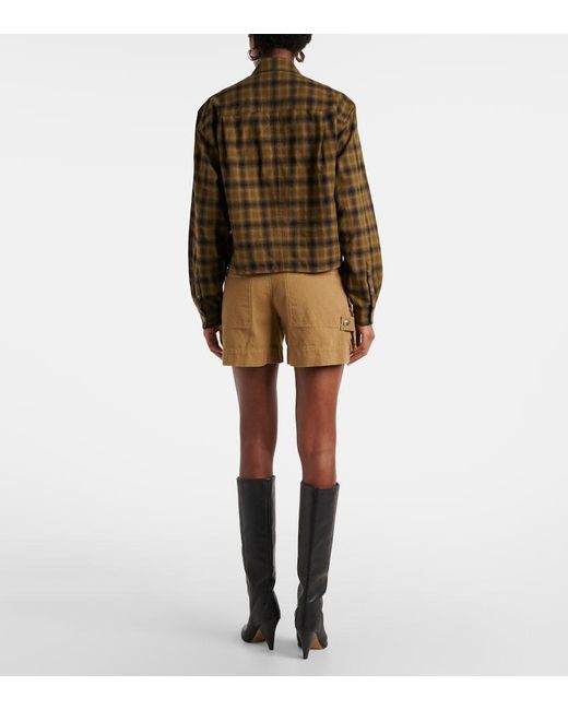Isabel Marant Green Telina Plaid Cropped Cotton Shirt