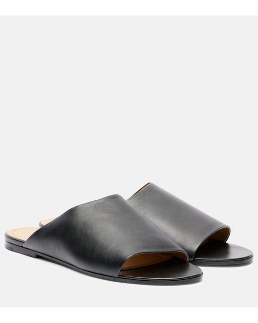 The Row Black Signum Leather Slides