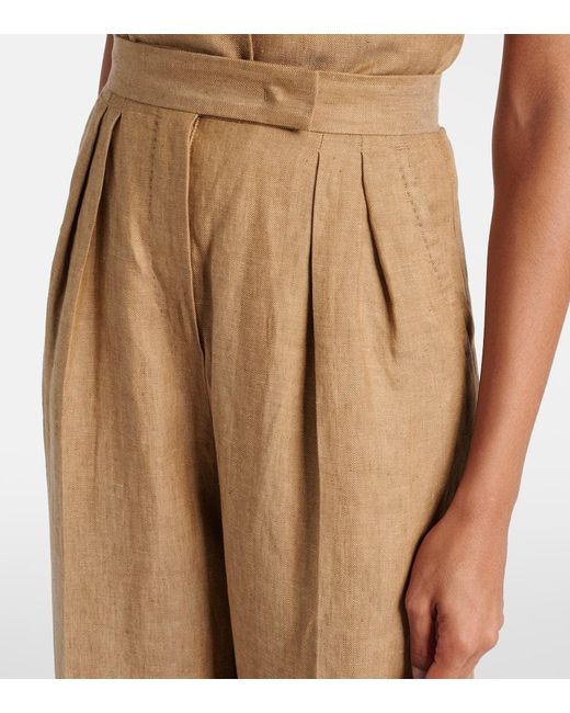 Pantalones Anchos Rauche De Lino Max Mara de color Natural