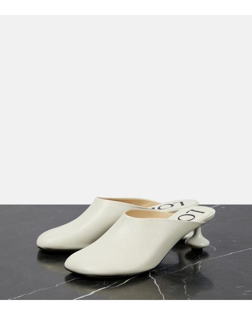 Loewe White Toy Sculpted-Heel Leather Heeled Mules
