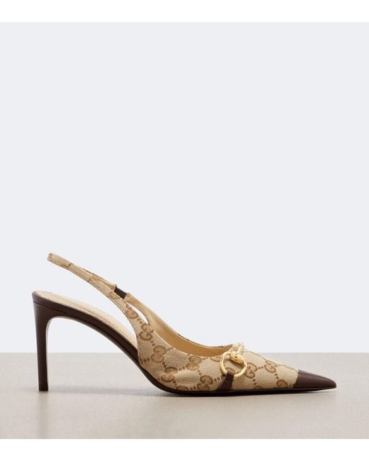 Gucci Natural Donna Gg Canvas Slingback Pumps