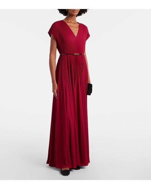 Max Mara Red Elegante Plisse Georgette Gown