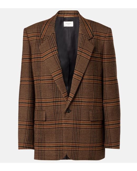 Saint Laurent Brown Checked Wool Blazer