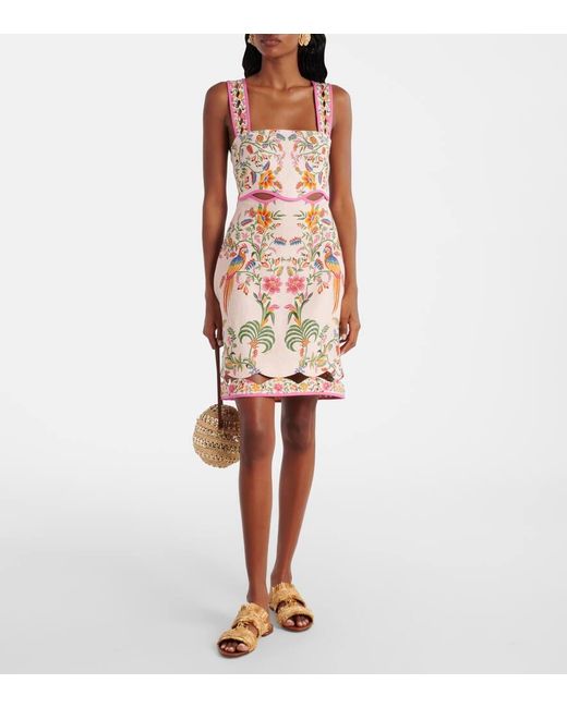 Vestido Corto De Lino Floral Farm Rio de color White