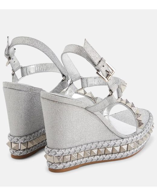 中敷交換済み！Christian louboutin PYRACLOU 38 Pyraclou - 110 mm Espadrilles - Patent calf leather - Black