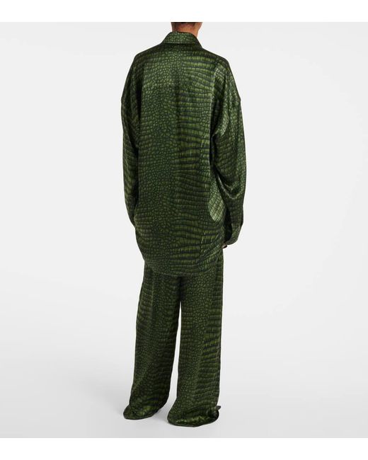 Balenciaga Cocoon Printed Oversized Silk Satin Shirt in Green | Lyst