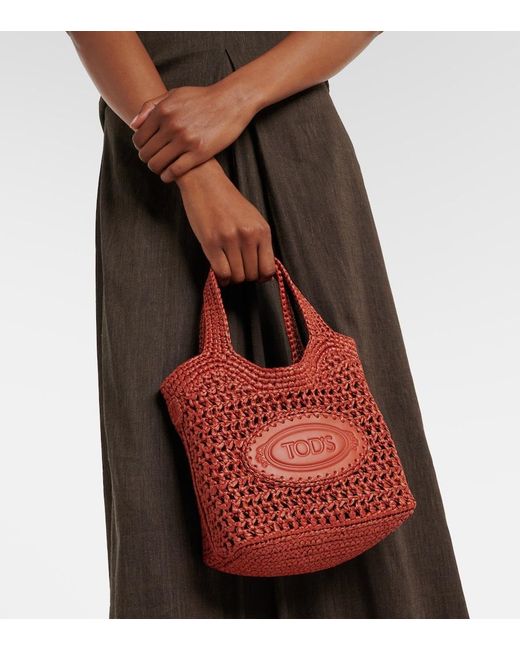 Tod's Red Ebl Small Woven Tote Bag