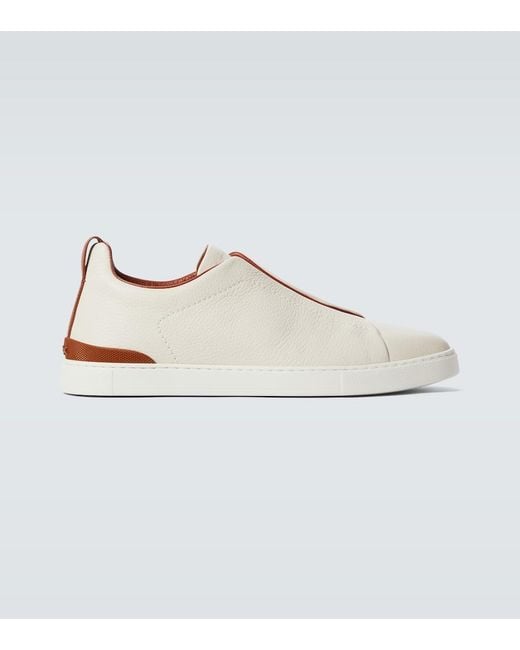 Zegna White Deerskin Triple Stitchtm Sneakers for men