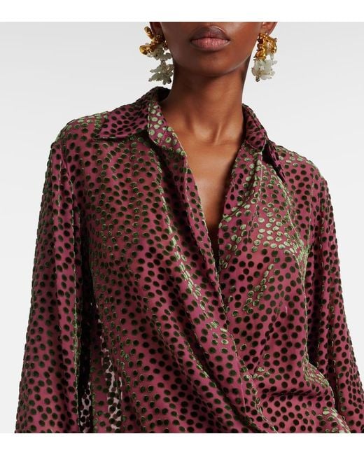 Dries Van Noten Red Cedal Polka-Dot Draped Wrap Top