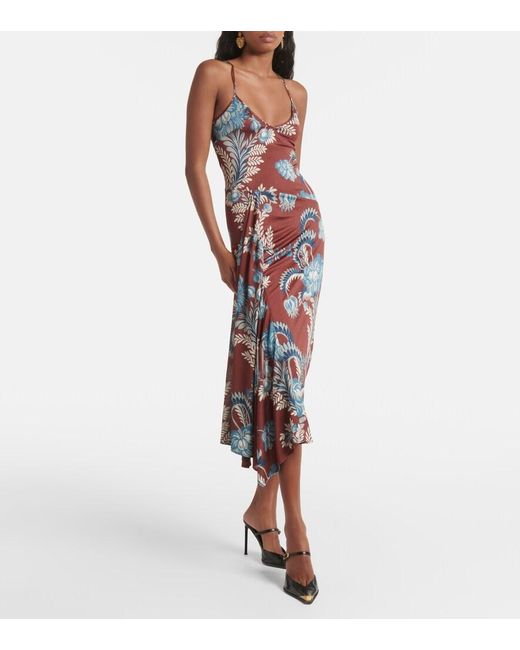 Etro Red Floral Satin Midi Dress