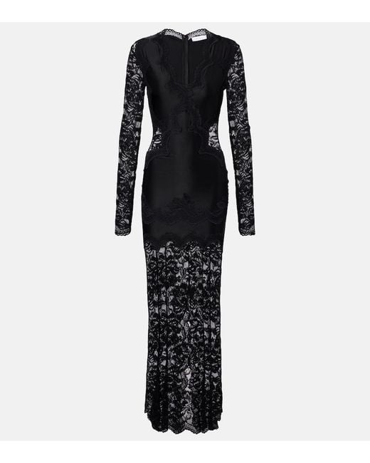 Rabanne Black Lace-Trimmed Jersey Maxi Dress