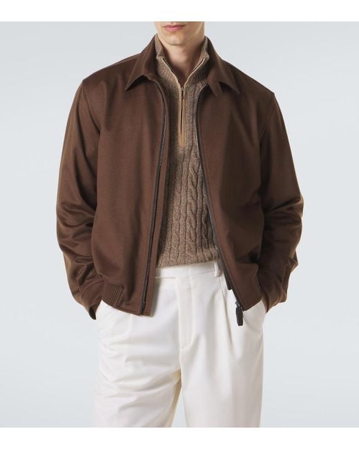 Brioni Brown Cashmere And Wool Blouson Jacket for men