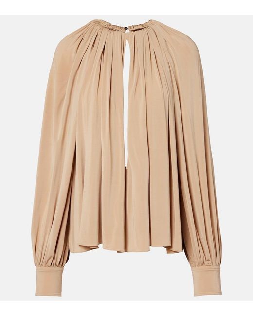 Ferragamo Natural Cutout Draped Blouse