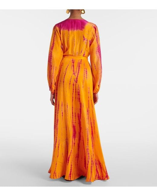 Anna Kosturova Orange Tie-Dye Silk Wrap Dress