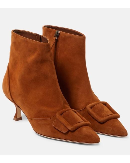 Manolo Blahnik Brown Baylow Embellished Suede Ankle Boots