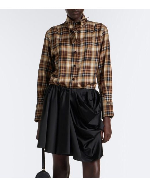 Patou Brown Bow-Detail Checked Cotton Shirt