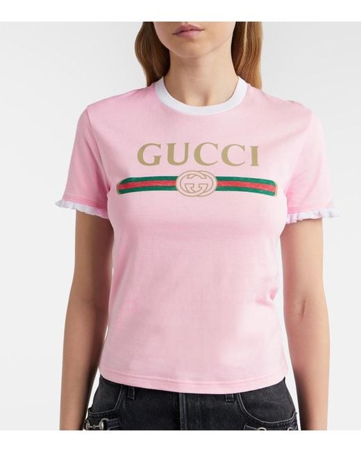 Gucci Pink Cotton Jersey T-Shirt With Print, Size Xs, Ready-To-Wear