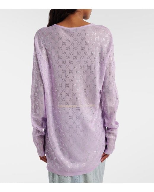 Gucci Purple Gg Crystal Silk Top