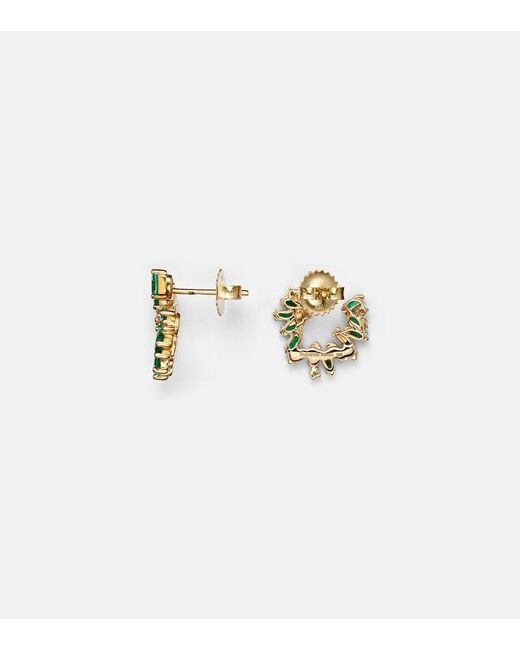 Suzanne Kalan Green Izzy Sideway Spiral 18Kt Earrings With Emeralds And Diamonds