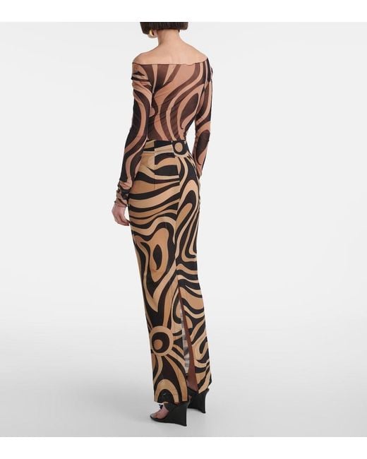 Emilio Pucci Metallic Printed Semi-Sheer Maxi Skirt