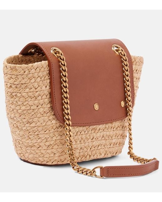 Saint Laurent White Mini Manon Raffia Shoulder Bag