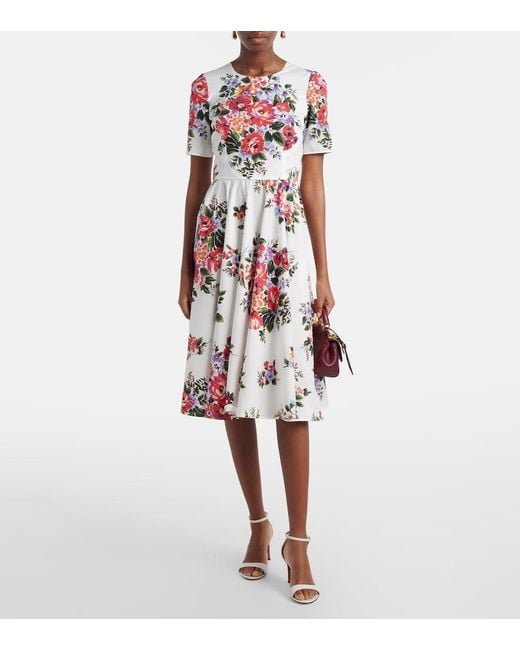 Dolce & Gabbana Red Floral Cotton Midi Dress
