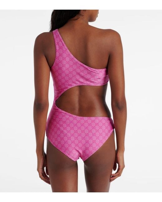 Gucci Pink GG Cutout Jersey Swimsuit