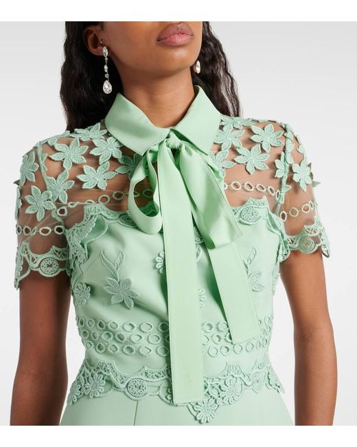 Vestido corto en mezcla de seda floral Elie Saab de color Green