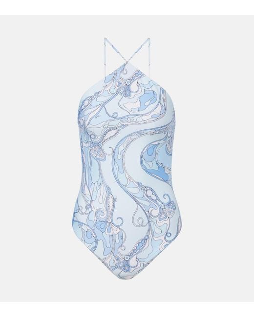 Emilio Pucci Blue Orchidee Open-Back Swimsuit
