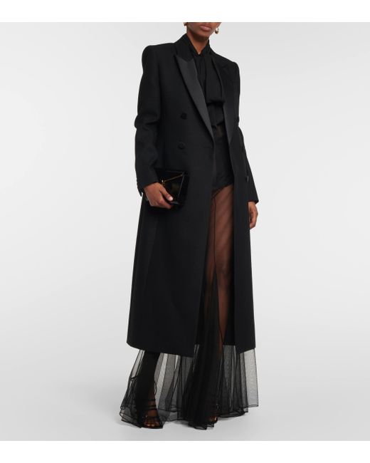 Manteau de smoking en crepe de laine Saint Laurent en coloris Black