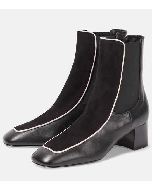 Totême  Black Velvet-trimmed Leather Ankle Boots