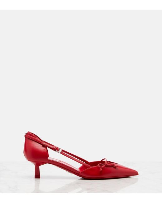 Prada Red Bow-Detail Leather Pumps