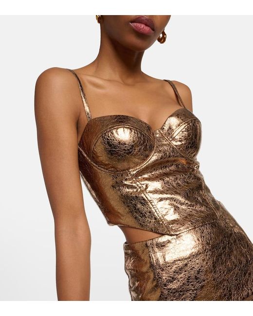 ROTATE BIRGER CHRISTENSEN Brown Metallic Faux Leather Bustier