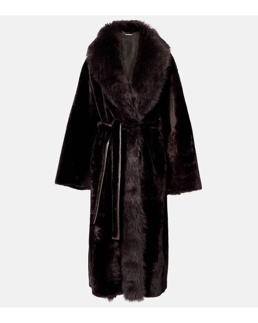 Nour Hammour Black Isadora Reversible Shearling Wrap Coat