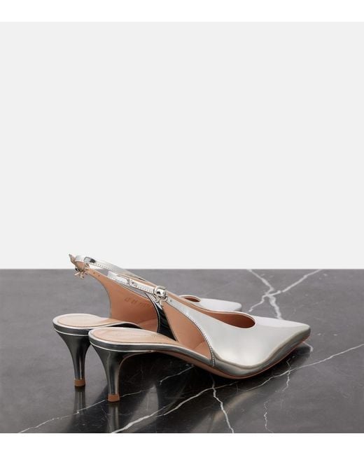 Gianvito Rossi White 55 Metallic Leather Slingback Pumps
