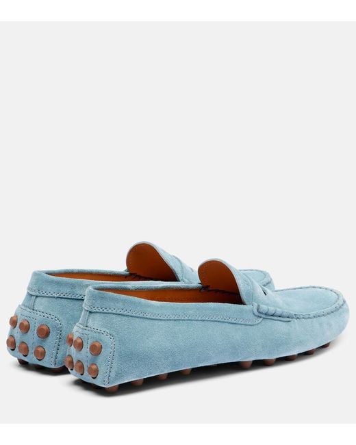 Tod's Blue Gommino Suede Penny Loafers
