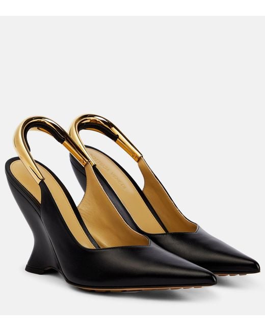 Bottega Punta Leather Slingback Pumps in Black Lyst
