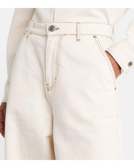 Jeans A Gamba Larga A Vita Alta di AMI in Natural