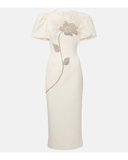 Rebecca Vallance Natural Embellished Crepe Cocktail Dress