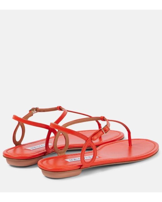 Aquazzura Red Almost Bare Leather Thong Sandals