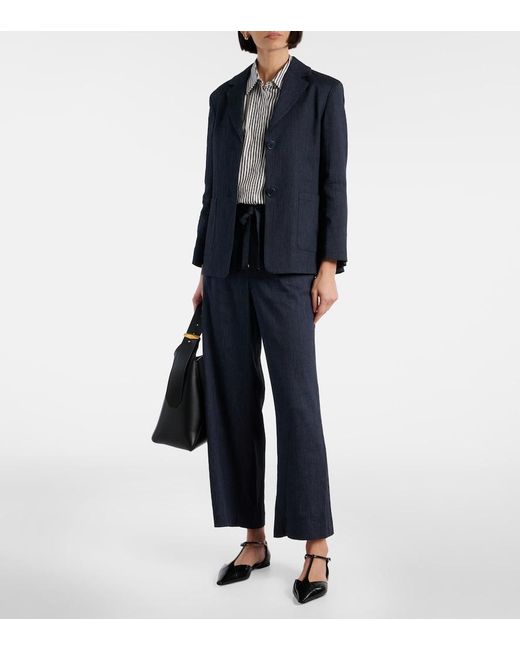 Max Mara Blue Derna Linen-Blend Twill Blazer
