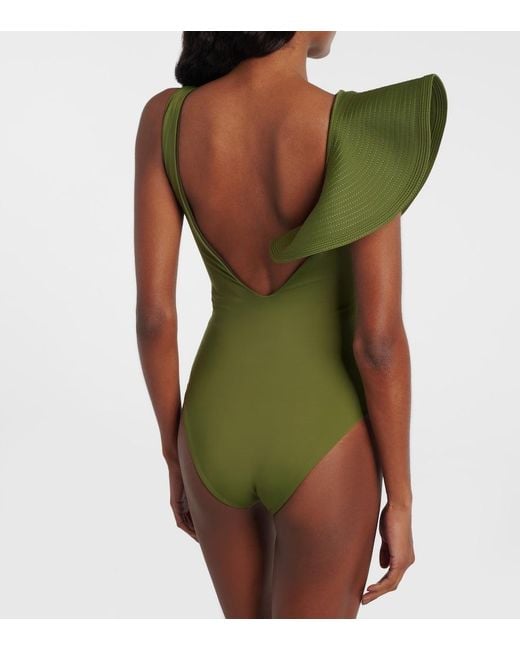 Johanna Ortiz Green Ruffled Swimsuit