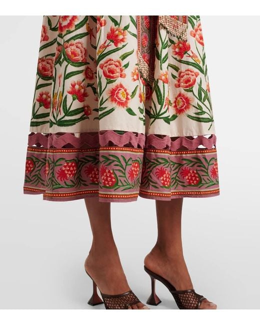 Farm Rio White Printed Cotton Midi Dress