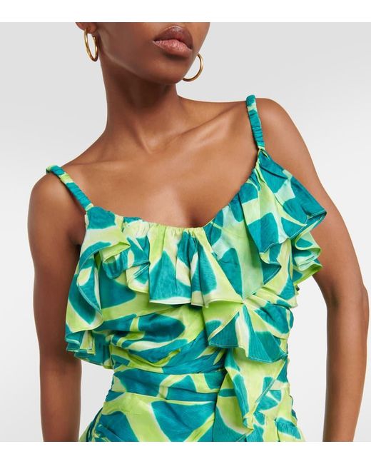 Ulla Johnson Green Bedrucktes Midikleid Zoya Aus Seide